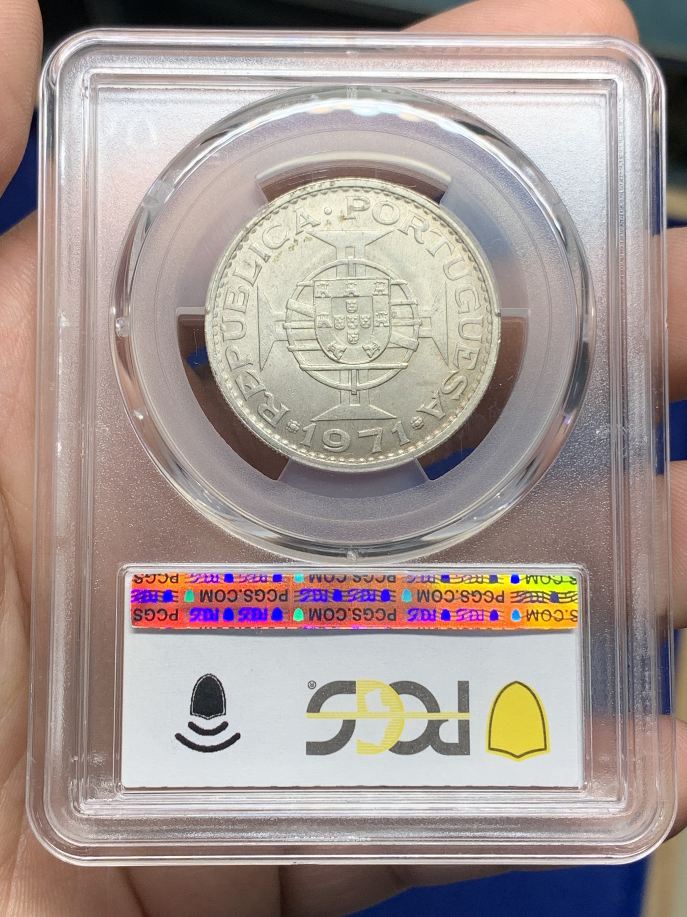 《竞宝斋》第196场-周日，周一 2场 (全场包邮) PCGS MS65 1971年澳门5元银币