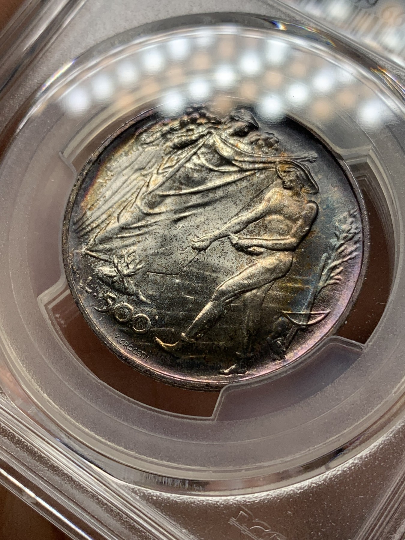 《竞宝斋》第196场-周日，周一 2场 (全场包邮) PCGS-MS66 圣马力诺1976年播种城堡500里拉银币 五彩好品