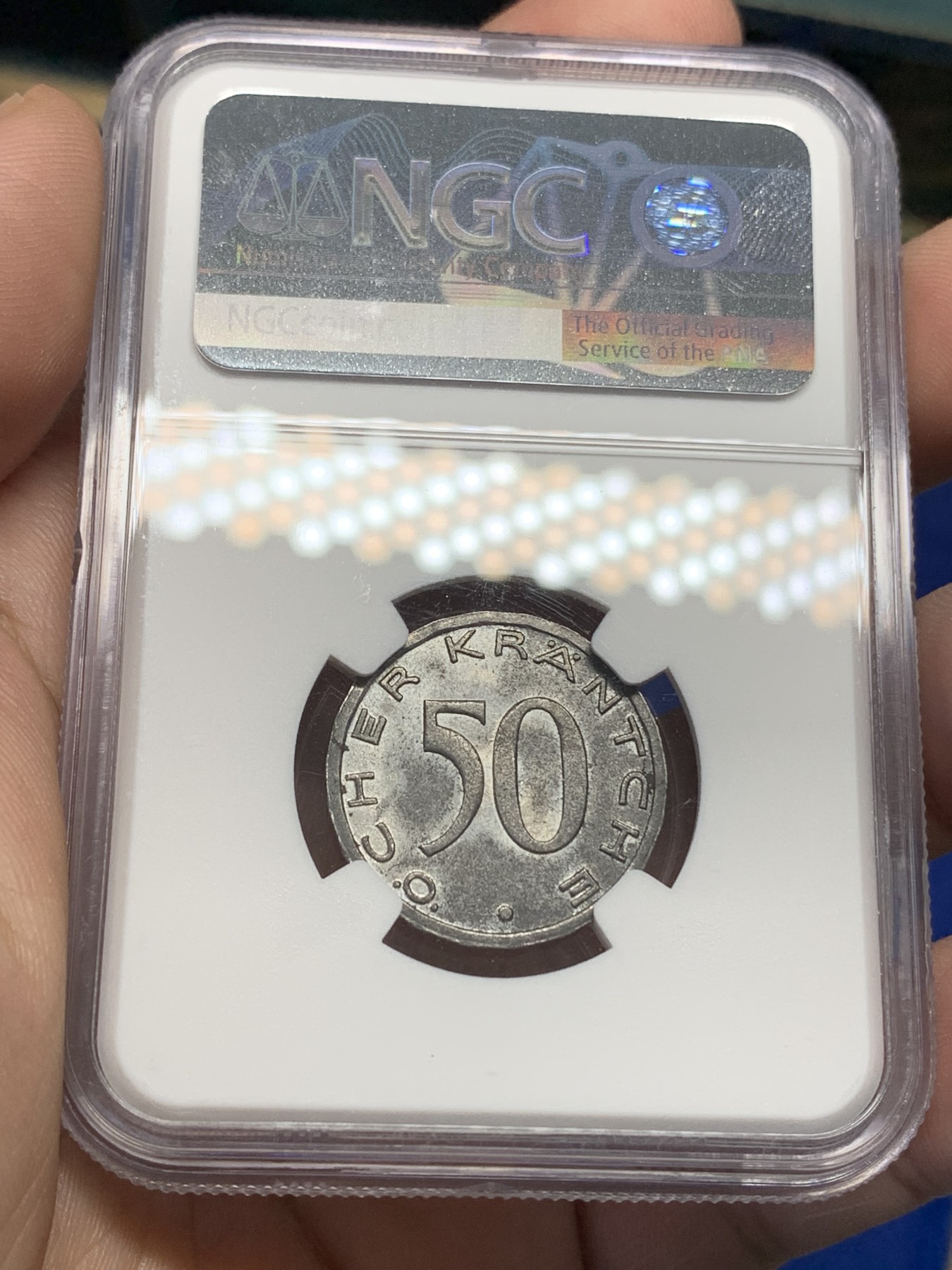 《竞宝斋》第196场-周日，周一 2场 (全场包邮) NGC UNC 德国1920亚琛经典鹰头50p铁币