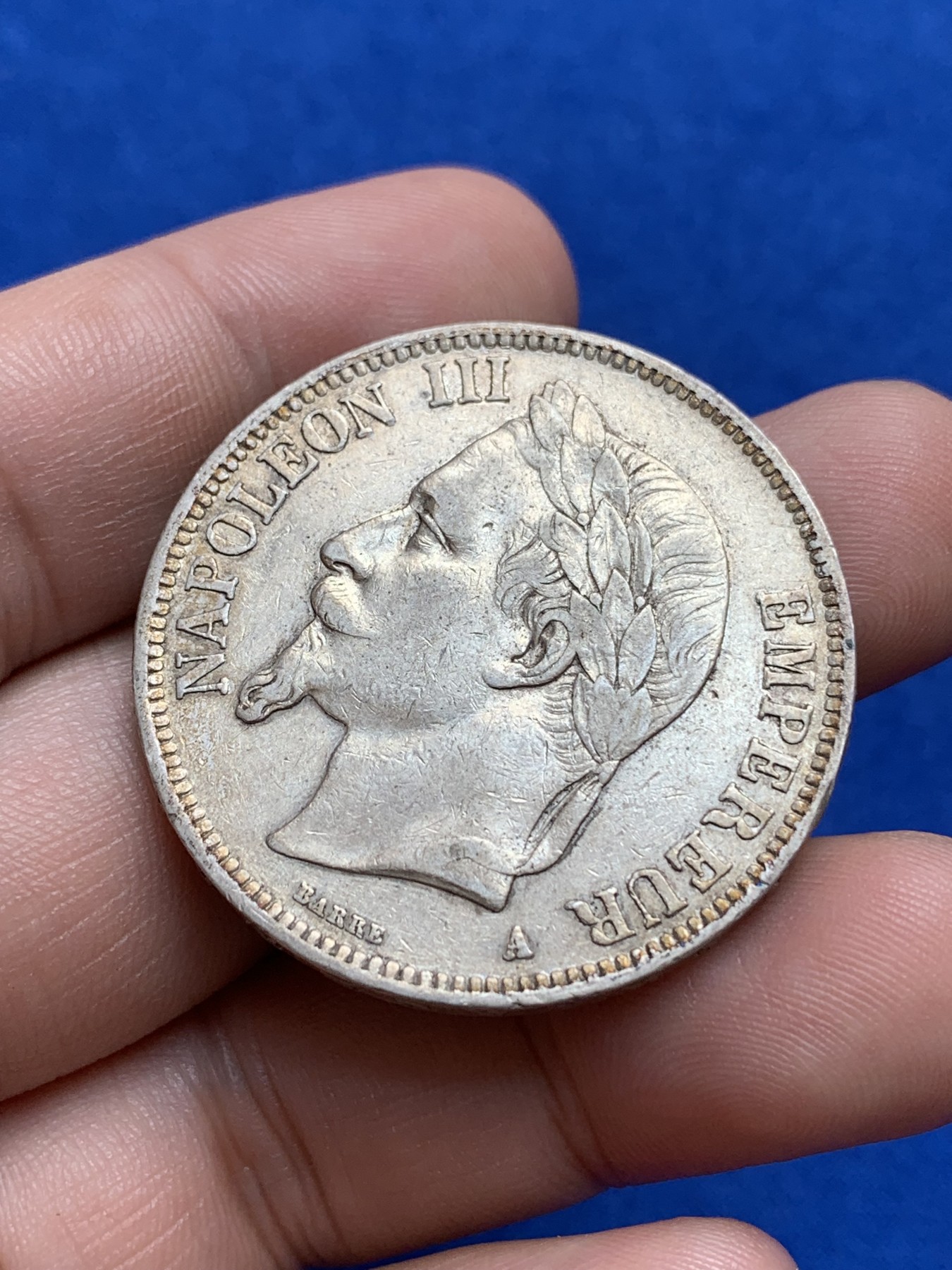 《竞宝斋》第196场-周日，周一 2场 (全场包邮) 法国 1867年拿破仑三世5法郎银币 淡彩原光