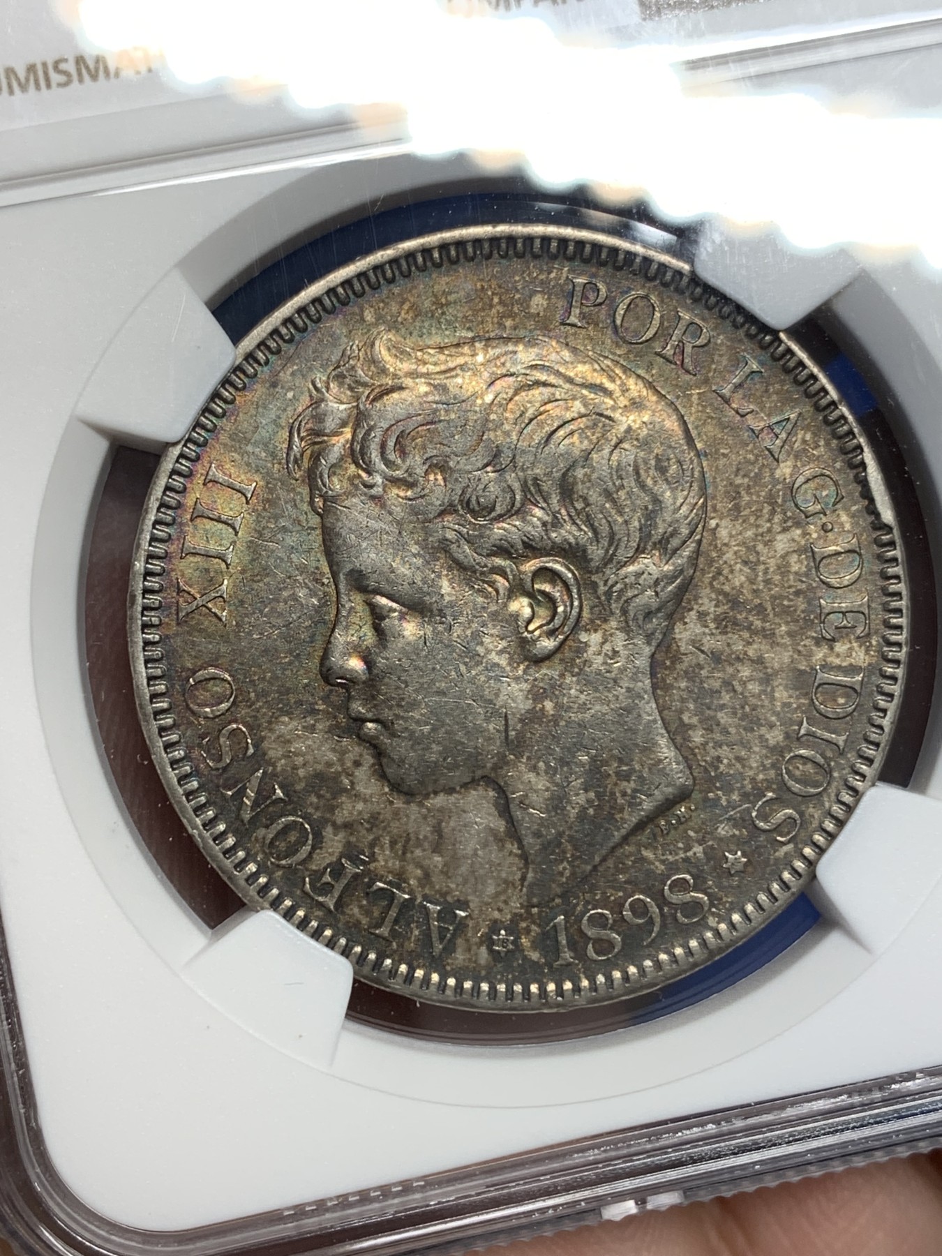 《竞宝斋》第196场-周日，周一 2场 (全场包邮) NGC AUD 1898年西班牙阿方索十二世小孩头5比塞塔银币