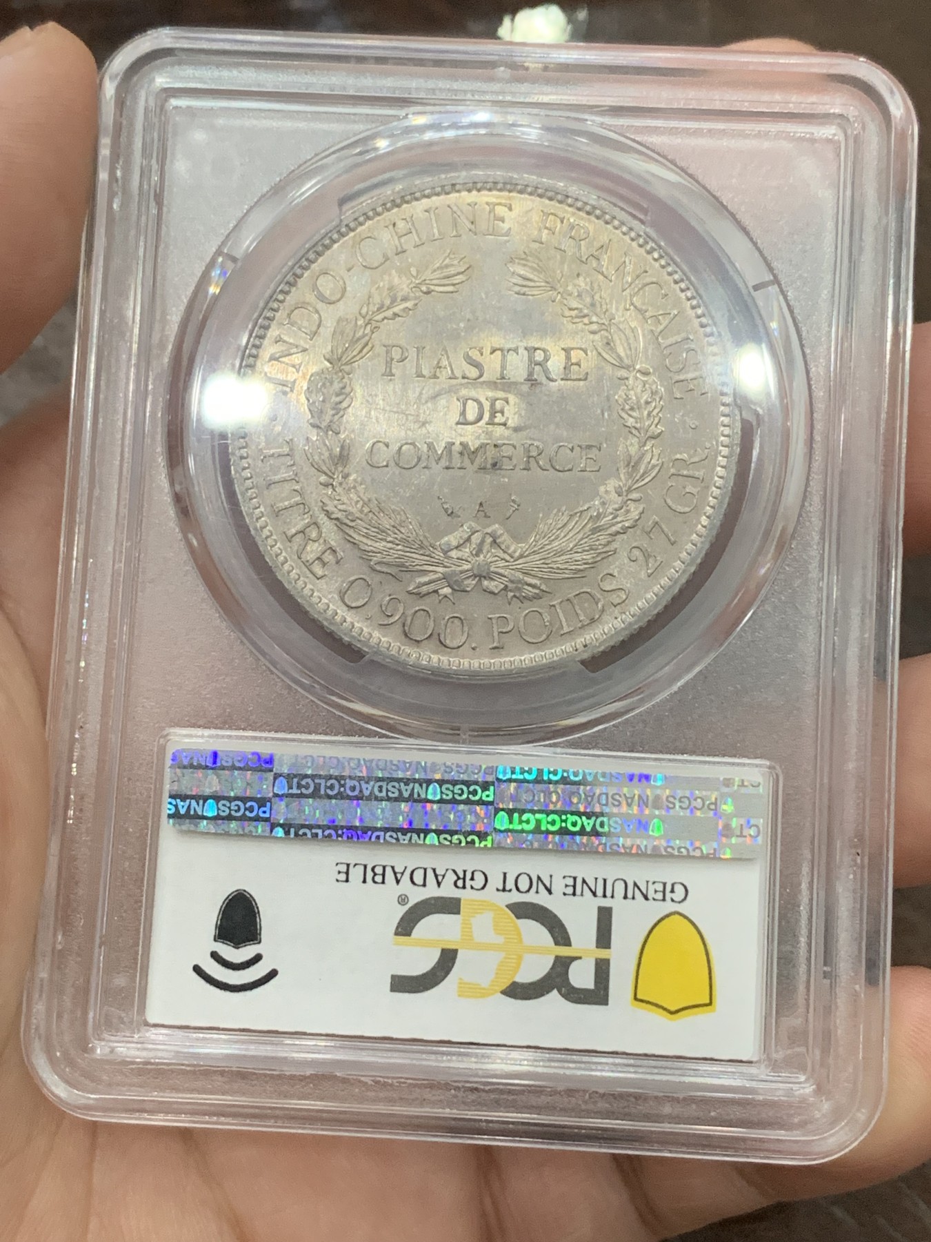 《竞宝斋》第196场-周日，周一 2场 (全场包邮) PCGS UNC 法属印支 1898年坐洋 底板半镜面效果