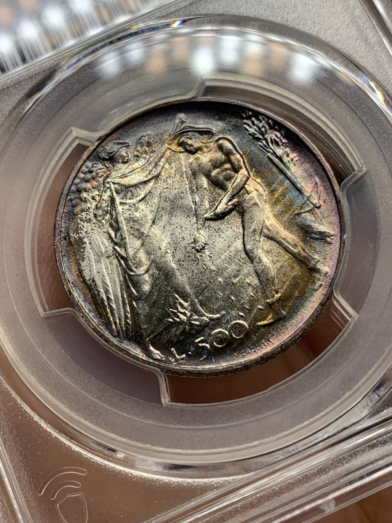 《竞宝斋》第196场-周日，周一 2场 (全场包邮) PCGS-MS66 圣马力诺1976年播种城堡500里拉银币 五彩好品