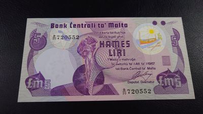 【世界钱币】精选微拍第69期暨2023年第十六期 多款纸币裸钞超低价起拍(第一场) 1967年马耳他5镑 全新绝品无4 居中很好