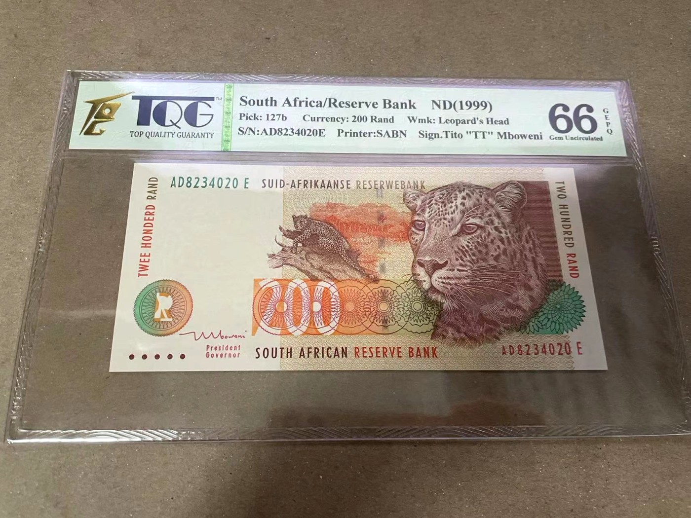 【Blue Auction】✨世界纸币精拍第370期——莫总专场XXIX 南非 1999年200兰特 TQG66EPQ 豹子