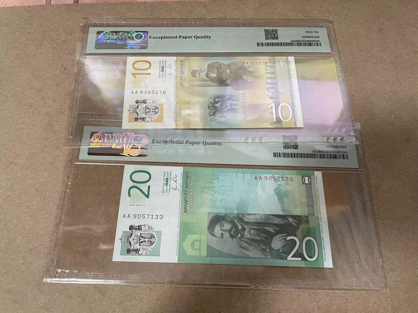 【Blue Auction】✨世界纸币精拍第370期——莫总专场XXIX 【一组2张 AA冠】塞尔维亚 2011年10-20第纳尔 PMG66EPQ