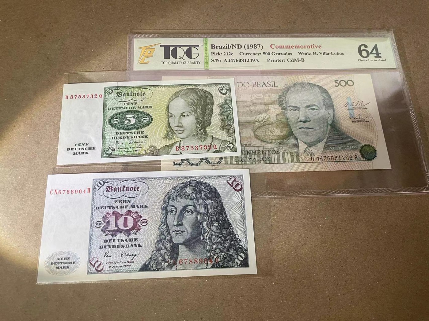 【Blue Auction】✨世界纸币精拍第370期——莫总专场XXIX 【一组3张】巴西 1987年500克鲁塞罗 AA冠 TQG64&德国 5-10马克 全新UNC