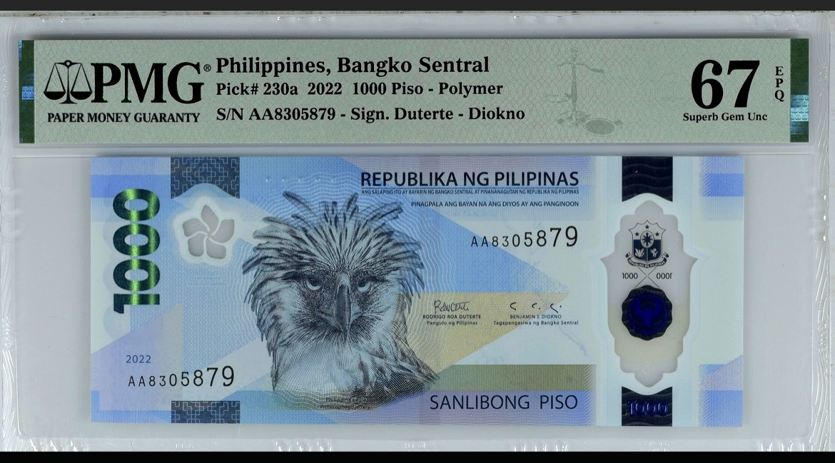 【Blue Auction】✨世界纸币精拍第370期——莫总专场XXIX  【获奖钞 AA冠】菲律宾 2022年1000比索 PMG67EPQ  