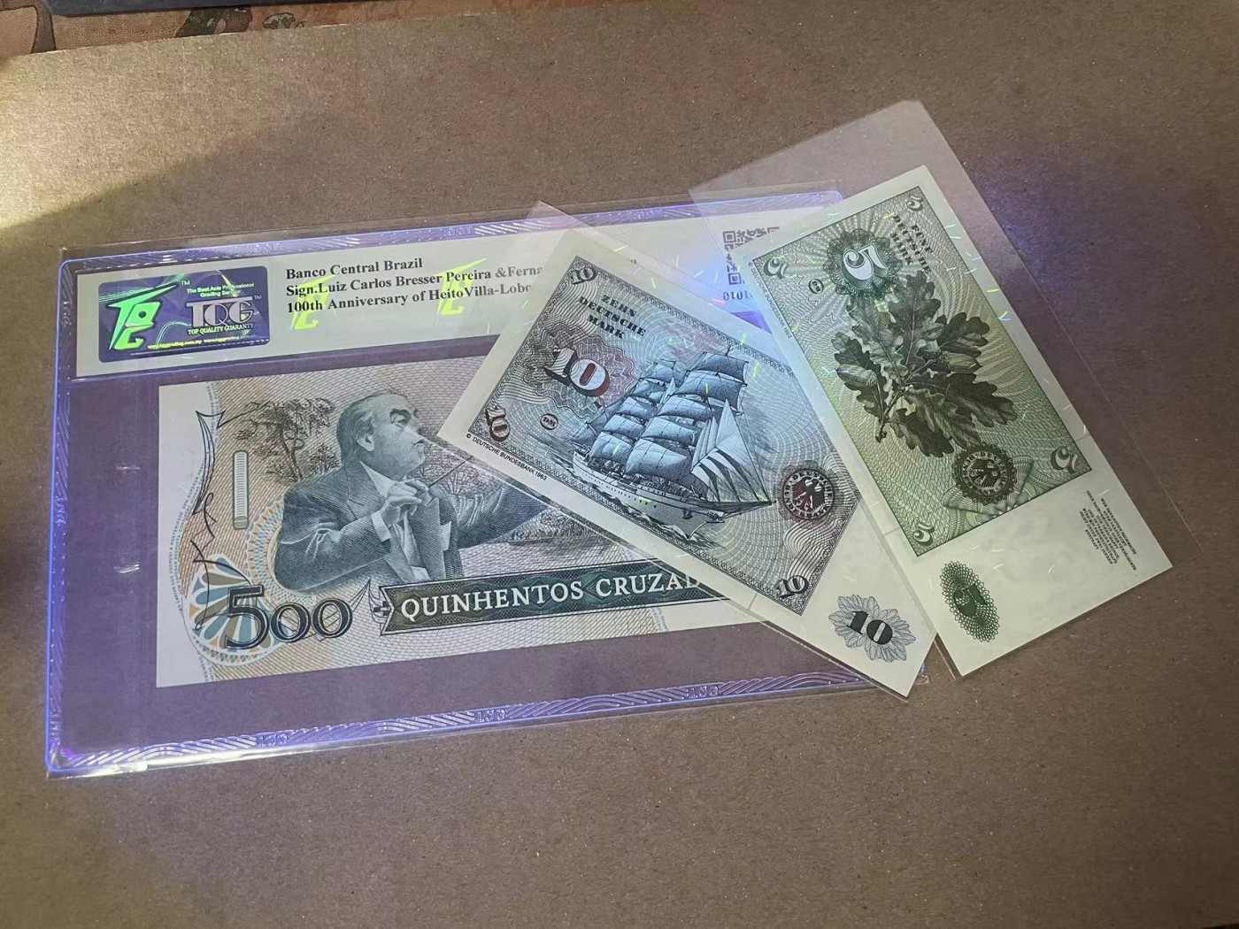 【Blue Auction】✨世界纸币精拍第370期——莫总专场XXIX 【一组3张】巴西 1987年500克鲁塞罗 AA冠 TQG64&德国 5-10马克 全新UNC