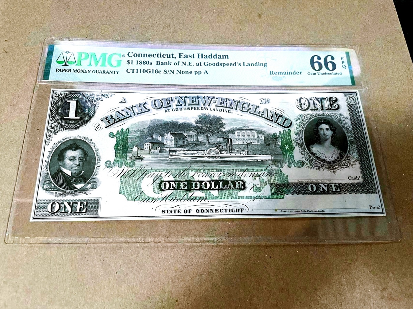 【Blue Auction】✨世界纸币精拍第370期——莫总专场XXIX  美国 康涅狄格州 1860年代1美金 PMG66EPQ 乡村美景精美  