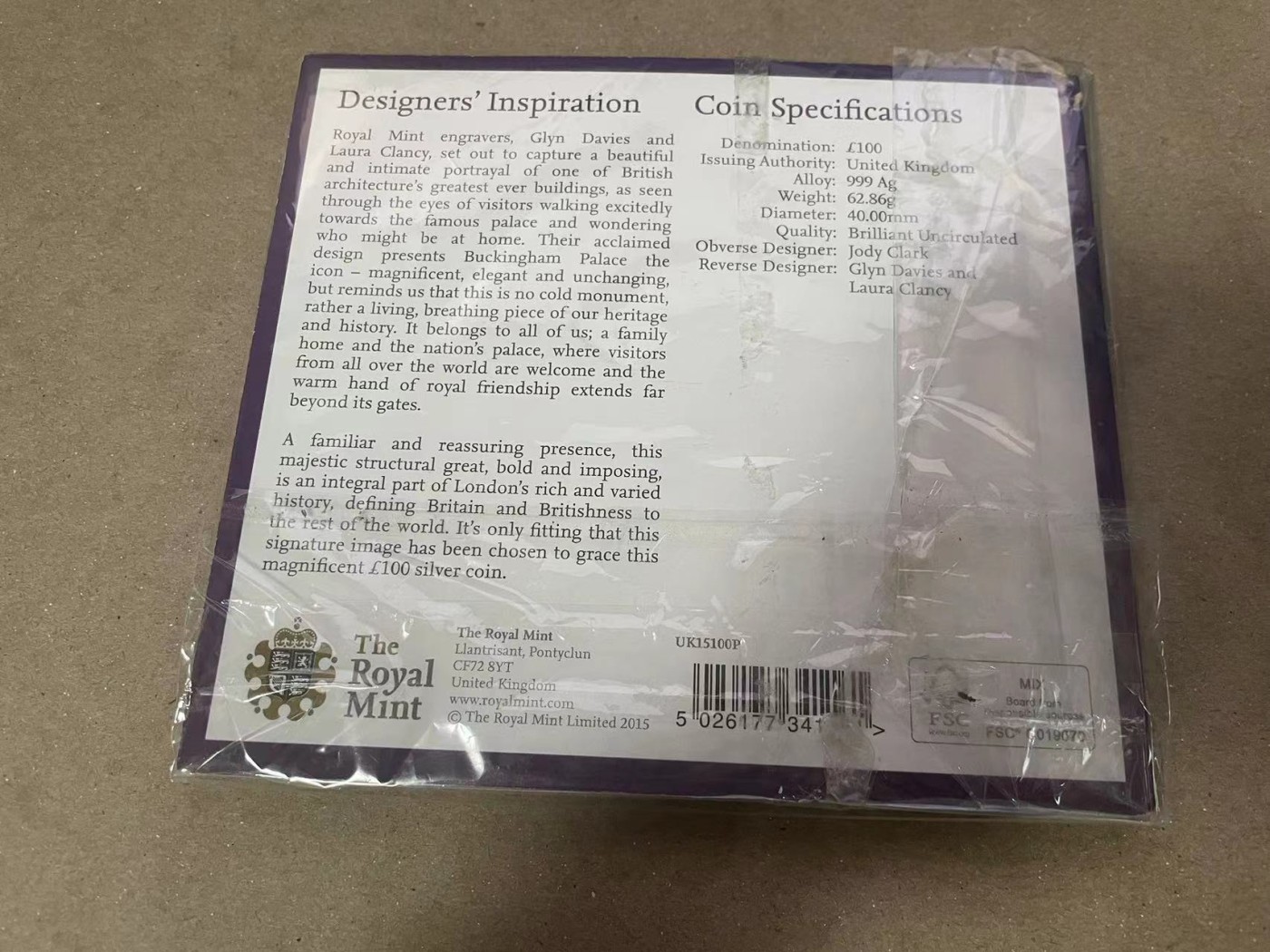 【Blue Auction】✨世界纸币精拍第370期——莫总专场XXIX 【原装带册】英国2015年100英镑白金汉宫2盎司加厚纪念银币