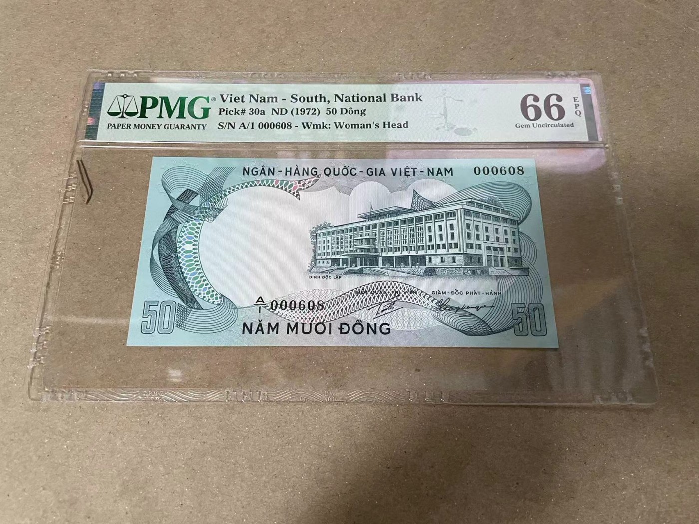 【Blue Auction】✨世界纸币精拍第370期——莫总专场XXIX 【A1首发冠608小号 倒置号】南越 1972年50盾 PMG66EPQ 