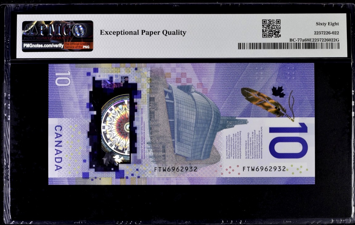 【Blue Auction】✨世界纸币精拍第370期——莫总专场XXIX  【FTW首冠 无47】加拿大 2018年10元 PMG68EPQ 超高分 