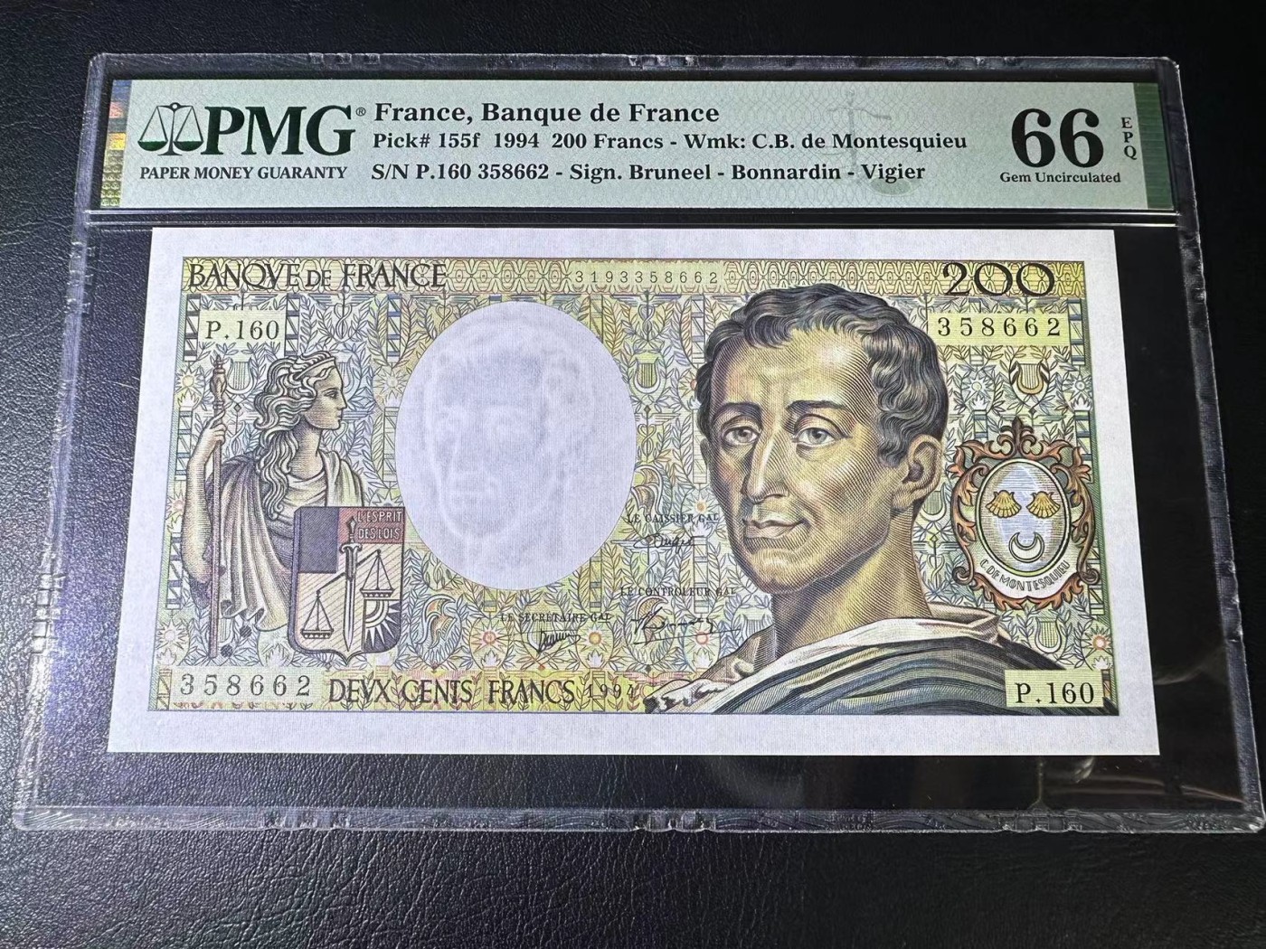 【Blue Auction】✨世界纸币精拍第370期——莫总专场XXIX 【p155f最少见版本无47】法国 1994年200法郎 孟德斯鸠 PMG66EPQ