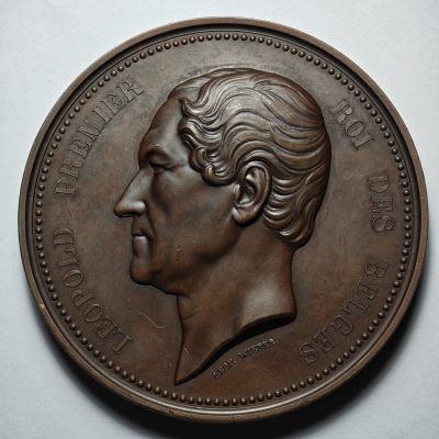 【德藏】世界币章拍卖第40期（全场顺丰包邮） - 1860年 比利时利奥波德超大高浮雕铜章，直径约：75mm， 重约：188g