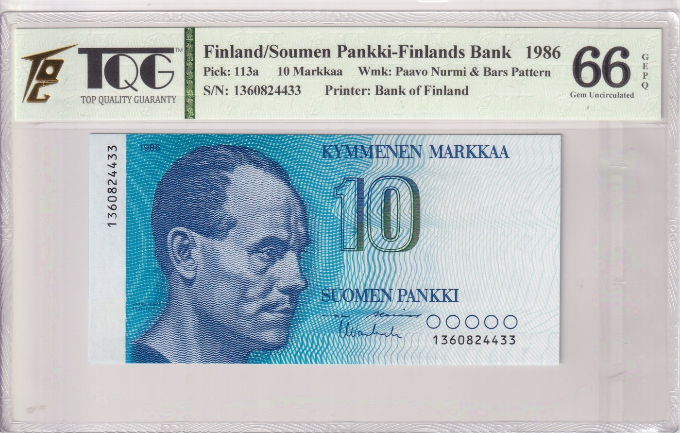 乐淘淘纸币精选 第19期  【1360824433】芬兰1986年纸币 10马克 TQG66EPQ