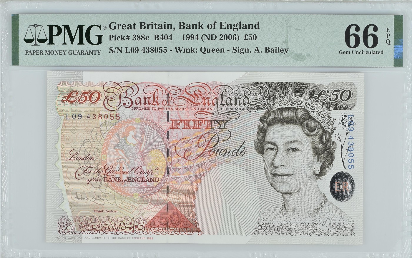收藏联盟Quantum Auction 第289期拍卖  英国1994 (ND 2006)年50镑 PMG66 