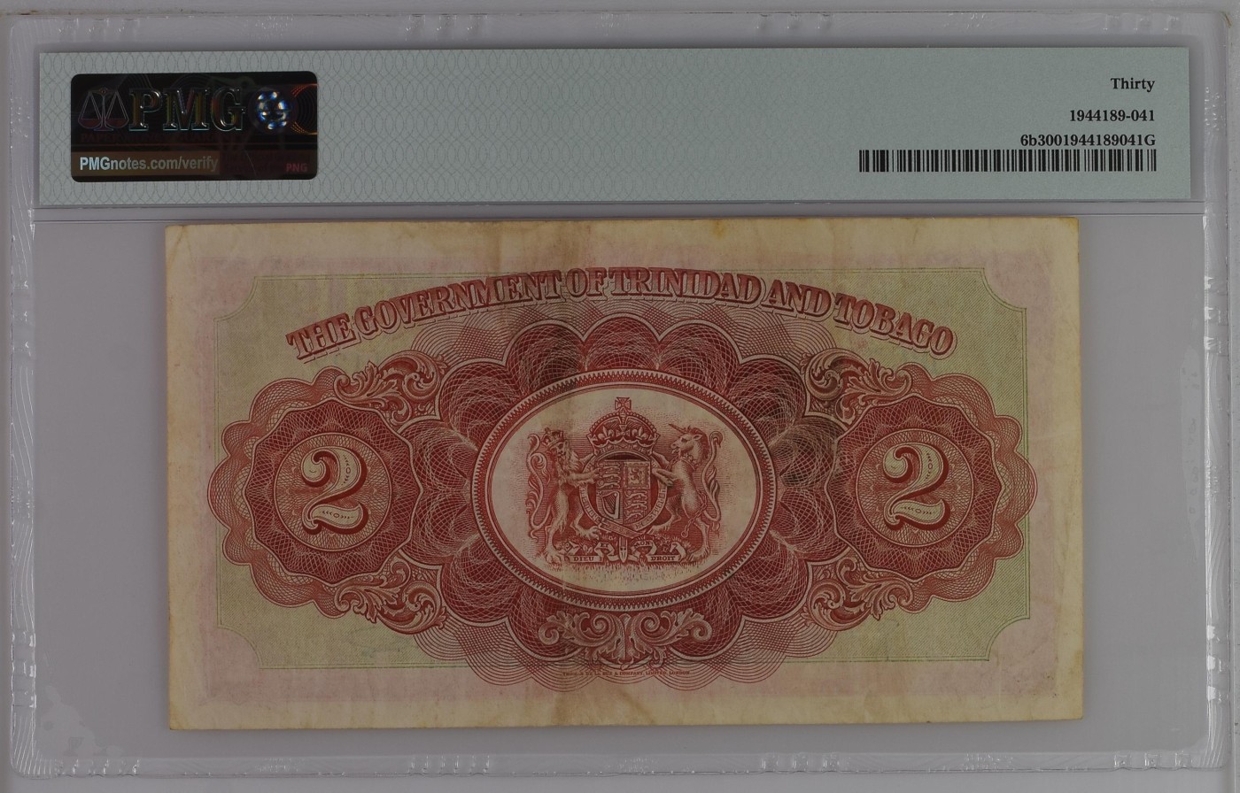 收藏联盟Quantum Auction 第289期拍卖  特立尼达和多巴哥1939年2元 PMG30 稀少 TDLR代印