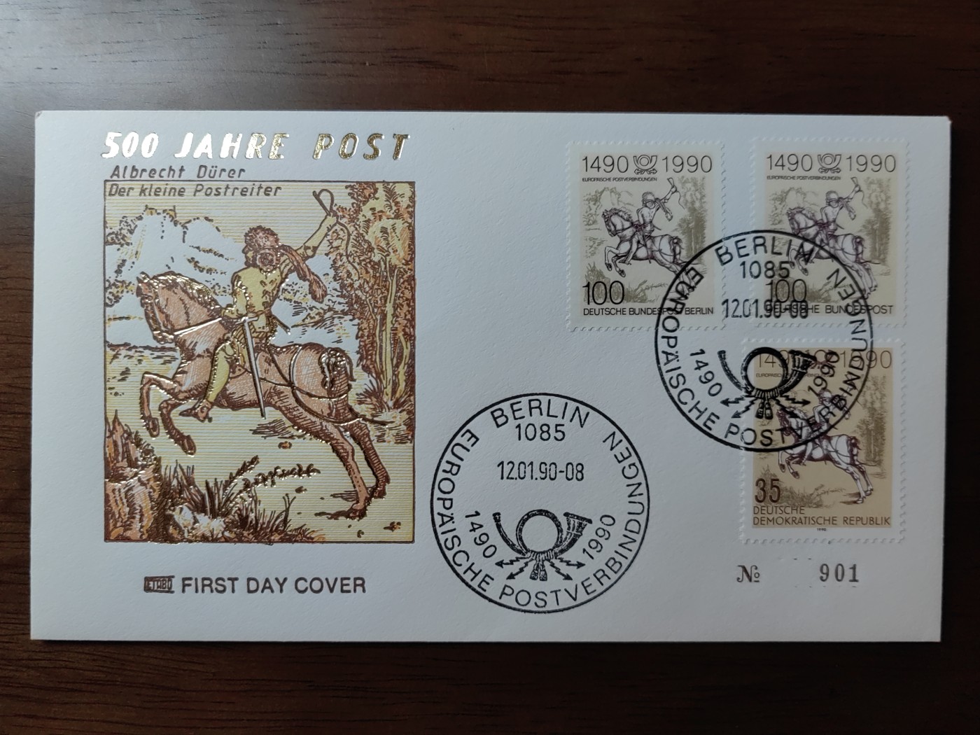 外国邮品第⑧场含（秒杀） 东德西德比利时奥地利1990年联合发行欧洲邮政500年首日封纪念卡