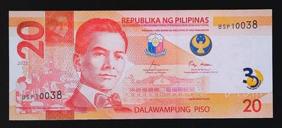 世界靓号纸钞第二十八期-菲律宾🇵🇭纪念钞全国首卖 - 2023年最新版菲律宾20比索纪念钞 纪念BSP成立30周年  靓号无47尾8 BSP纪念冠 全网第一次出现 银行内部产品非常稀少 不是正常渠道发行  全新UNC