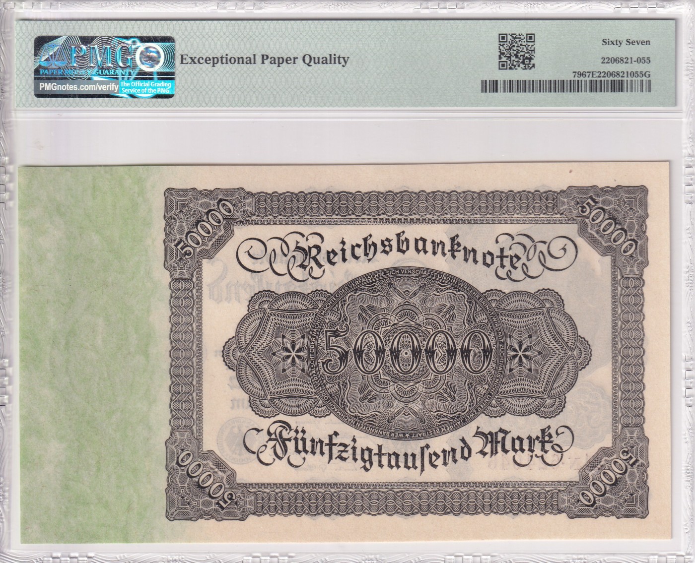 乐淘淘纸币精选 第19期  【21N624646】德国1922年纸币 50000马克 PMG67EPQ 亚军分（冠军分仅一张）