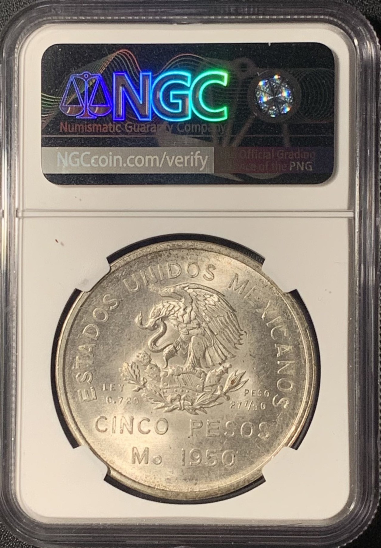 紫瑗钱币——第303期拍卖 墨西哥 1950年 火车头 南方铁路 5比索 银币 NGC MS64