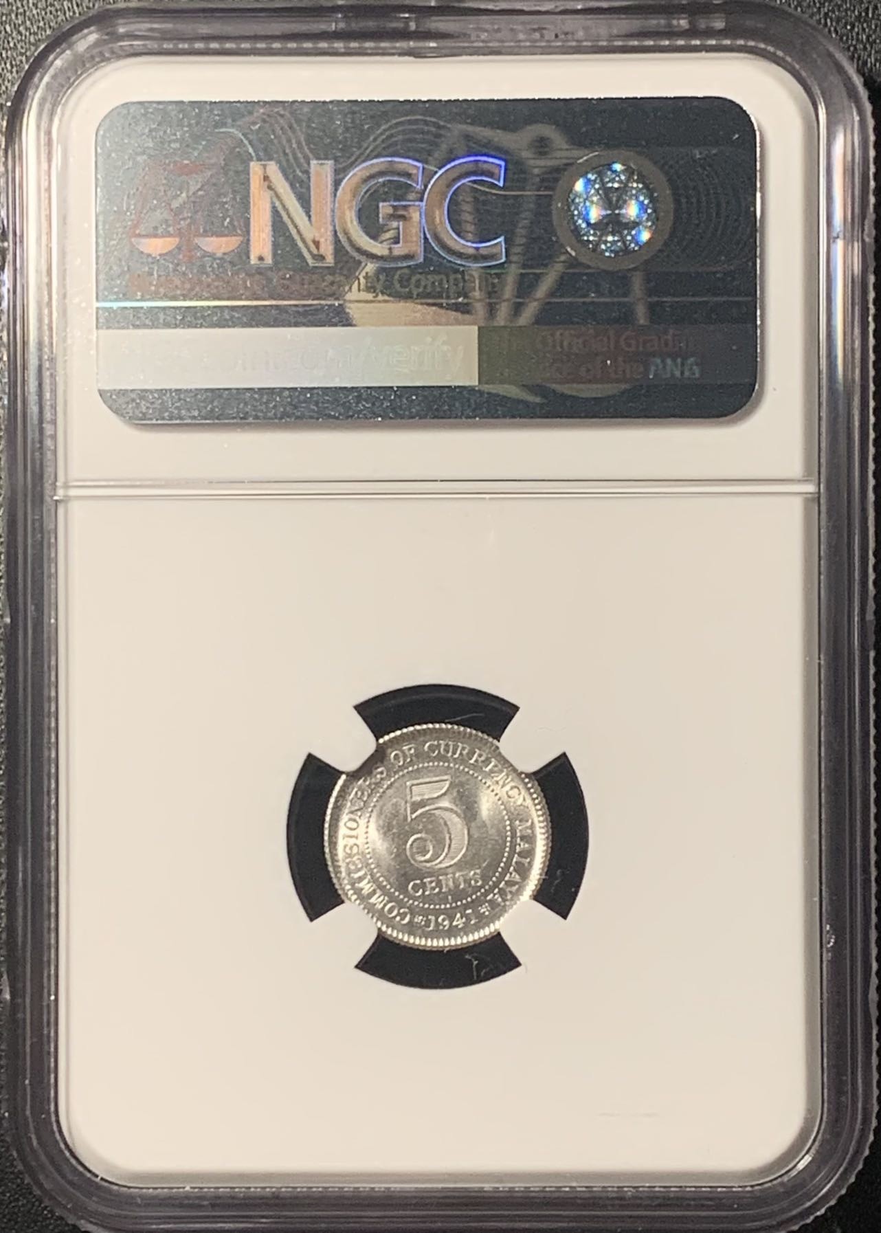 紫瑗钱币——第303期拍卖    共2张 马来亚 1941年 i版 乔治六世 5分 银币 NGC MS64