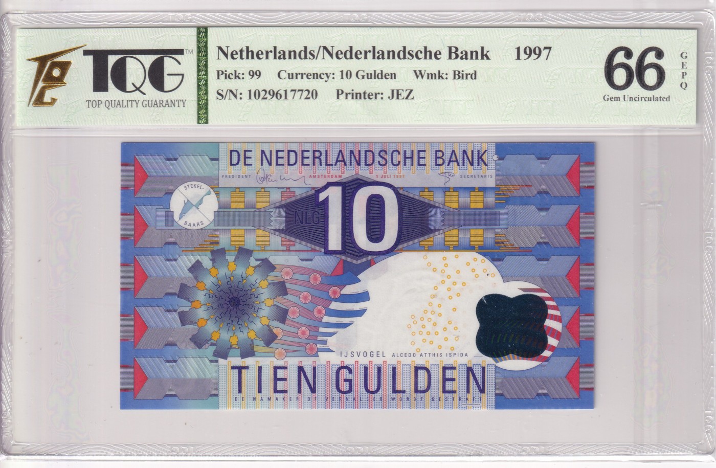 乐淘淘纸币精选 第19期  【1029617720】荷兰1997年纸币 10盾 TQG66EPQ