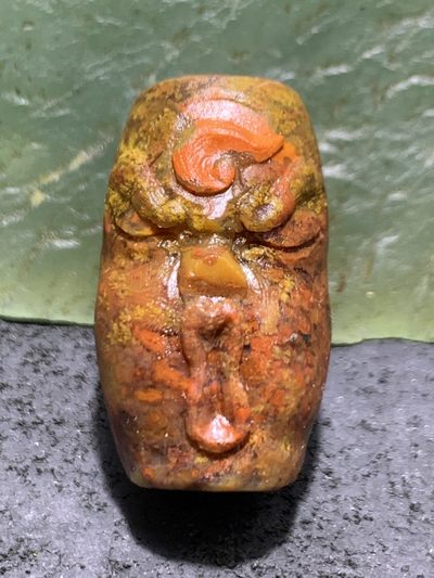 精美亚光高玉化战国红玛瑙手工雕刻怒目表情珠一个 - 精美亚光高玉化战国红玛瑙手工雕刻怒目表情珠一个