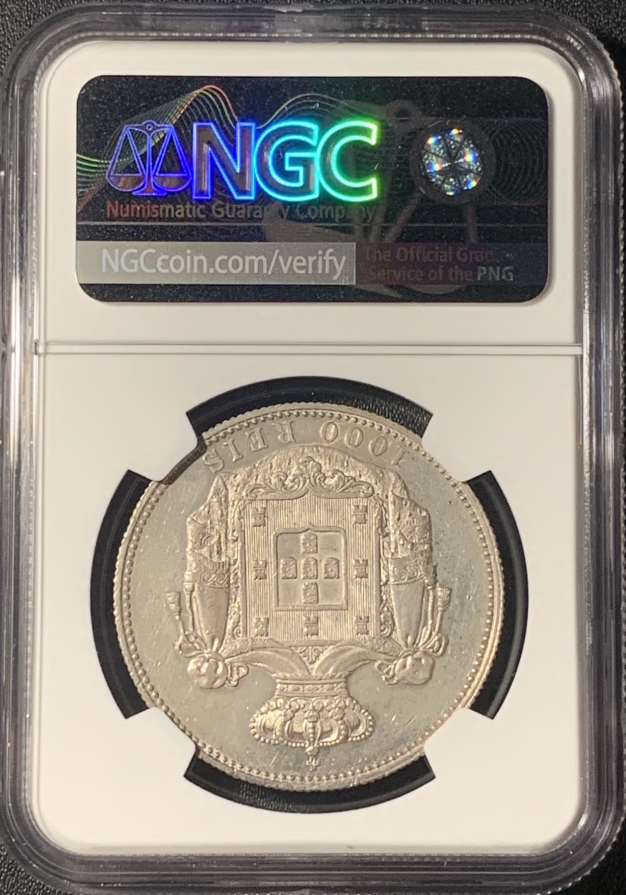 紫瑗钱币——第303期拍卖  葡萄牙 1899年卡洛斯一世  1000瑞斯 银币 NGC AU55