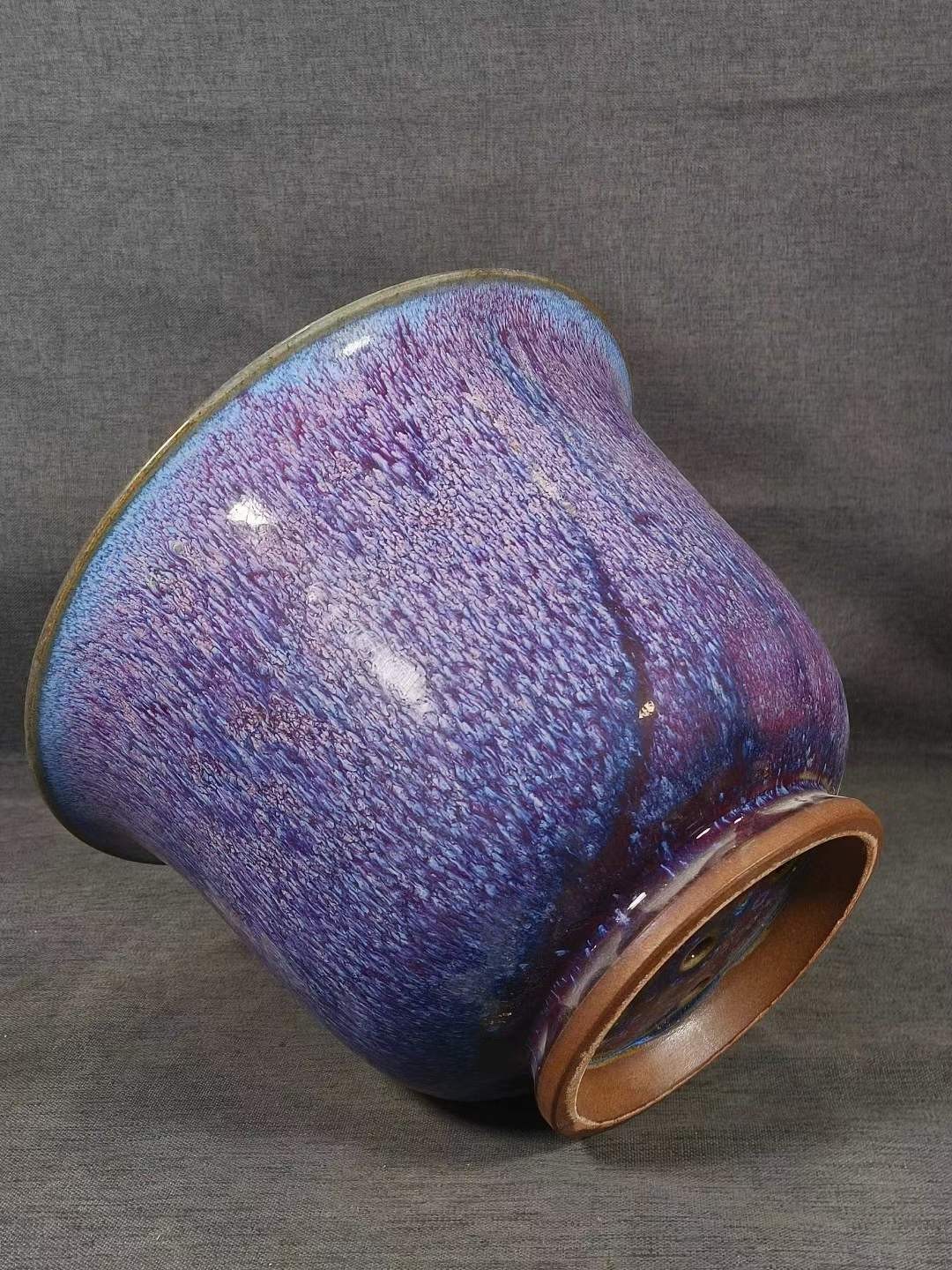 旧藏美品，钧窑玫瑰紫釉仰钟式花盆