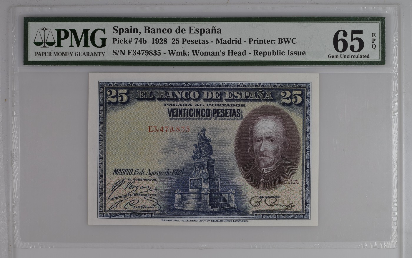 收藏联盟Quantum Auction 第289期拍卖  西班牙1928年25比塞塔 PMG65 