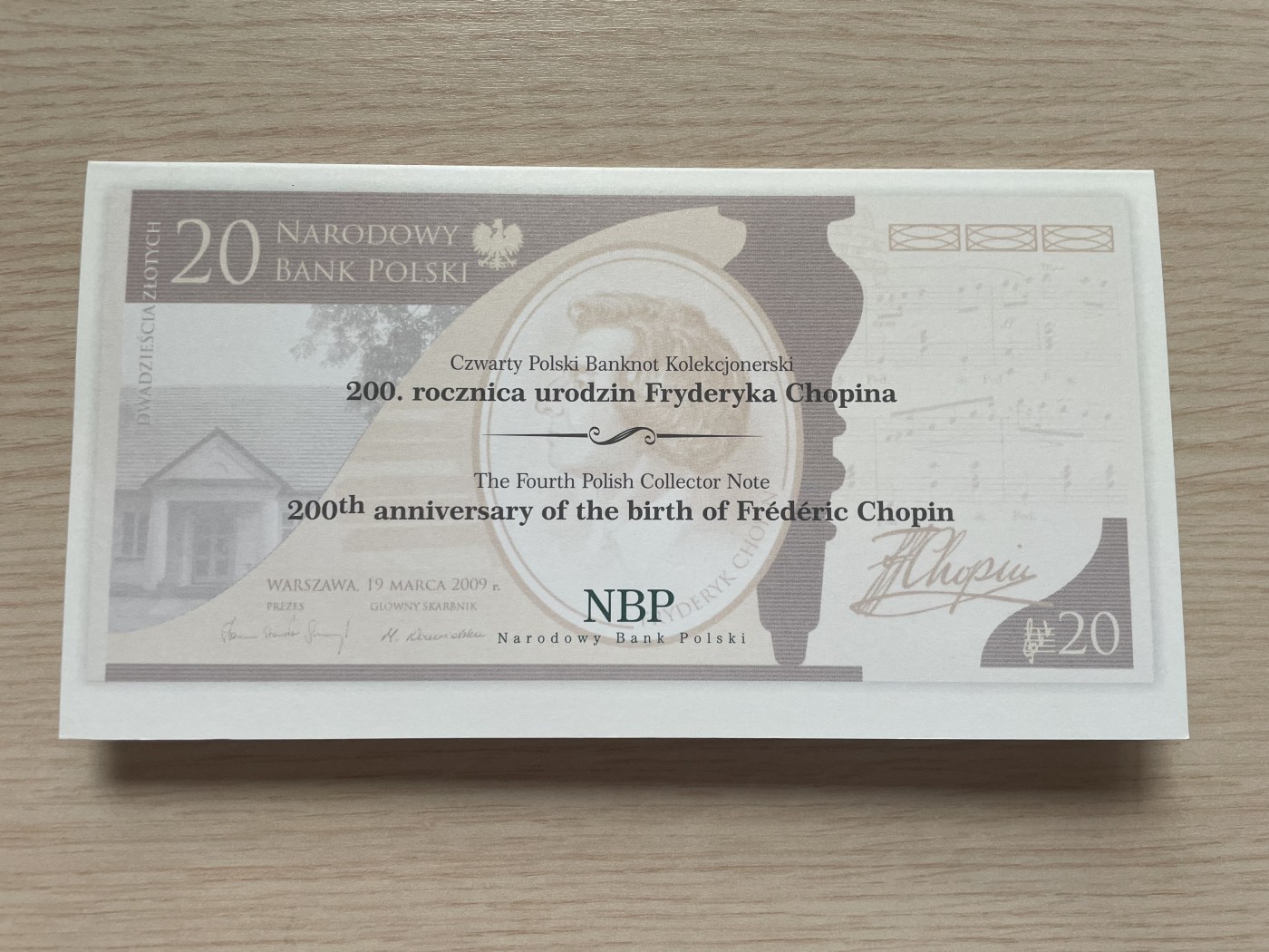 乐淘淘纸币精选 第19期  【FC0103049】波兰2009年纸币 20兹罗提 肖邦诞辰200周年纪念钞 原装册 