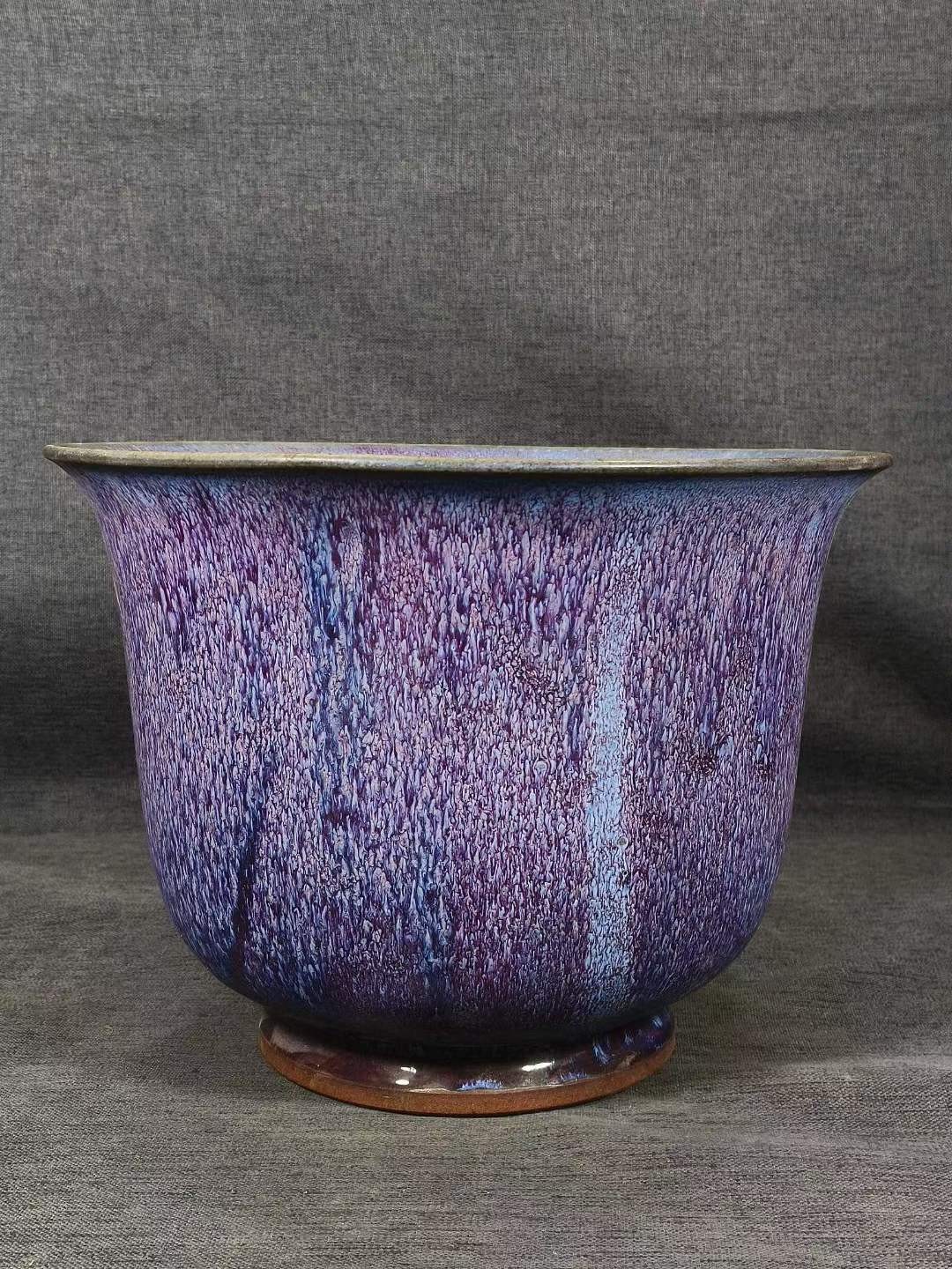 旧藏美品，钧窑玫瑰紫釉仰钟式花盆