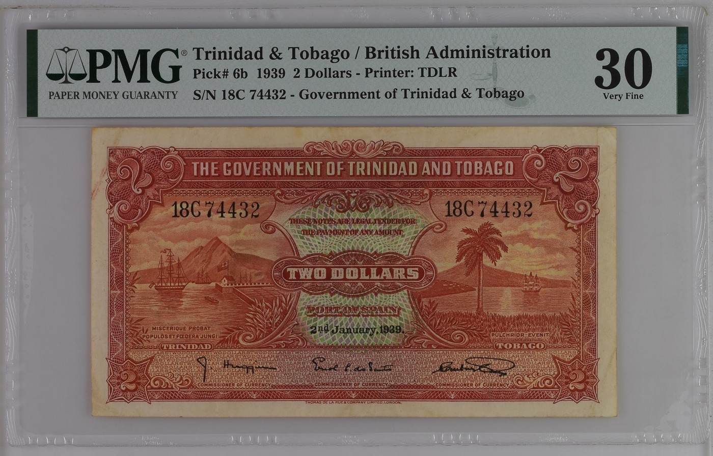收藏联盟Quantum Auction 第289期拍卖  特立尼达和多巴哥1939年2元 PMG30 稀少 TDLR代印