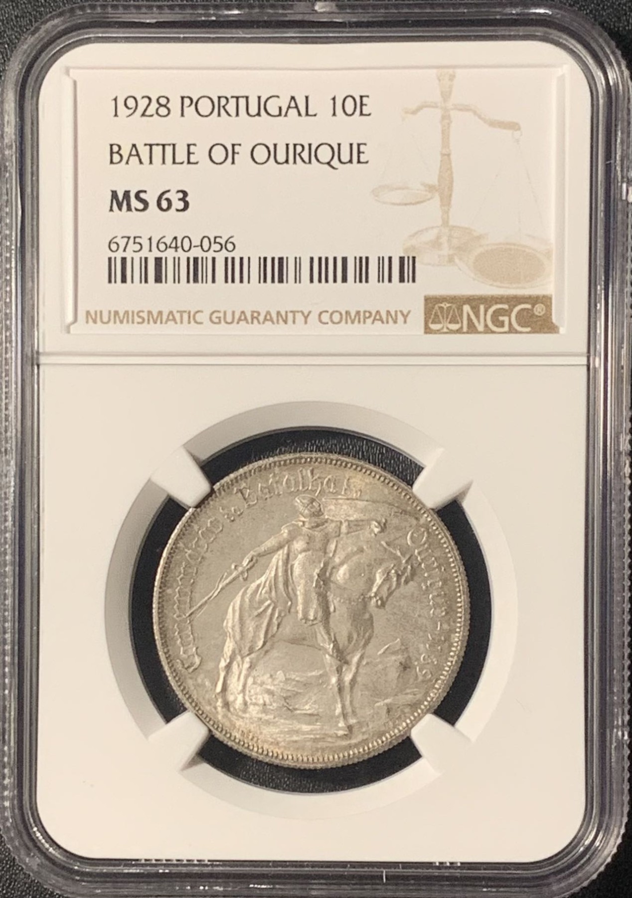 紫瑗钱币——第303期拍卖 葡萄牙 1928年 欧里克战役 10埃斯库多 银币 NGC MS63 低评严重