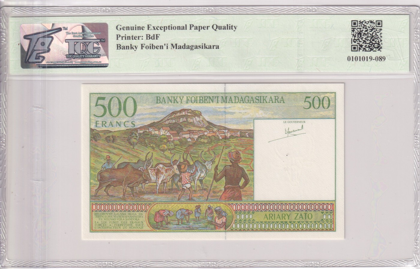 乐淘淘纸币精选 第19期  【A 23398575】马达加斯加1994年纸币 500法郎 稀少A冠 首版首签 TQG66EPQ