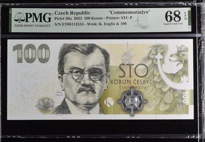 乐淘淘纸币精选 第19期  - 【ET08112534】捷克2022年纸币 100克朗 纪念钞 PMG68EPQ 季军分