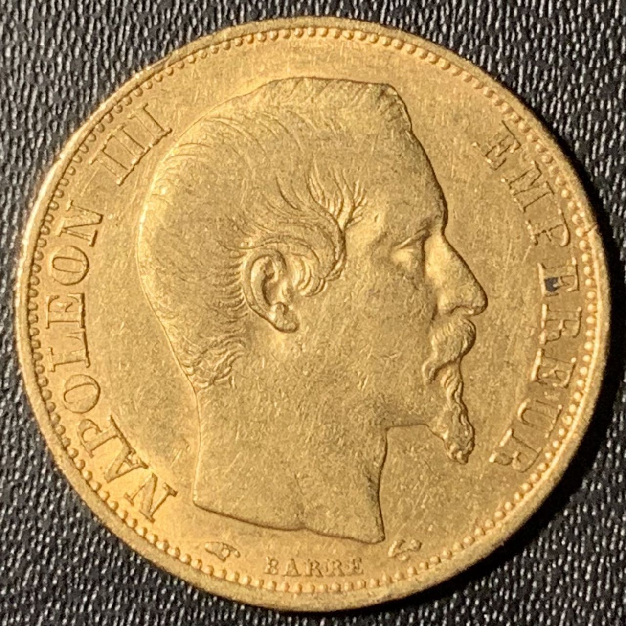 紫瑗钱币——第303期拍卖 法国 1860年 A版 拿破仑三世 光头 20法郎 6.45克 0.9金