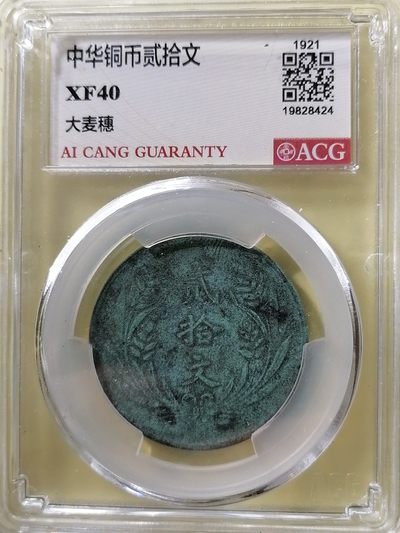 评级币专场 - 中华铜币贰拾文（大麦穗）