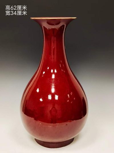 美品.精品红釉素面大玉壶春瓶 - 美品.精品红釉素面大玉壶春瓶