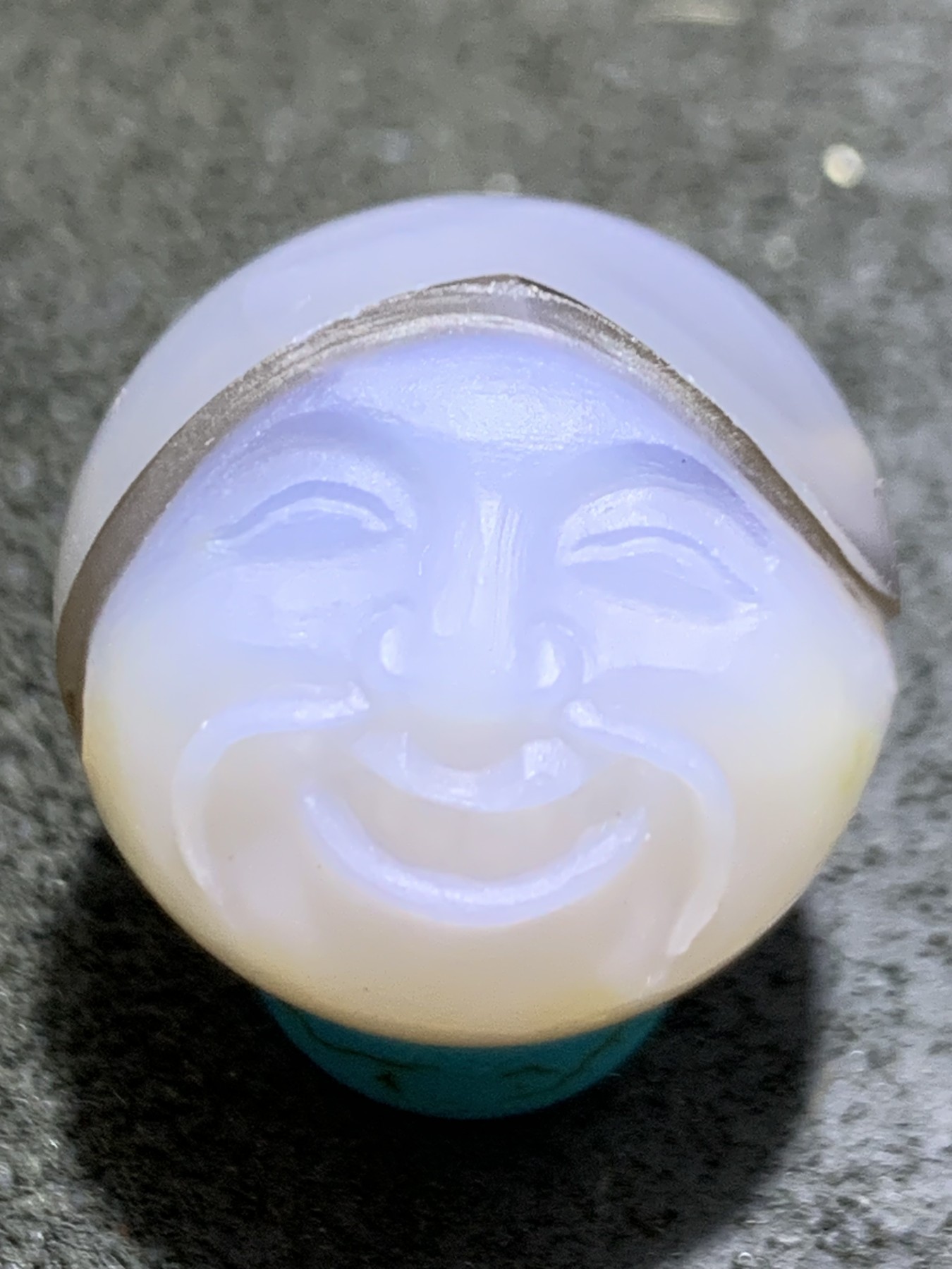 精美高玉化亚光海洋玉髓手工俏色地主2.0圆珠一个！