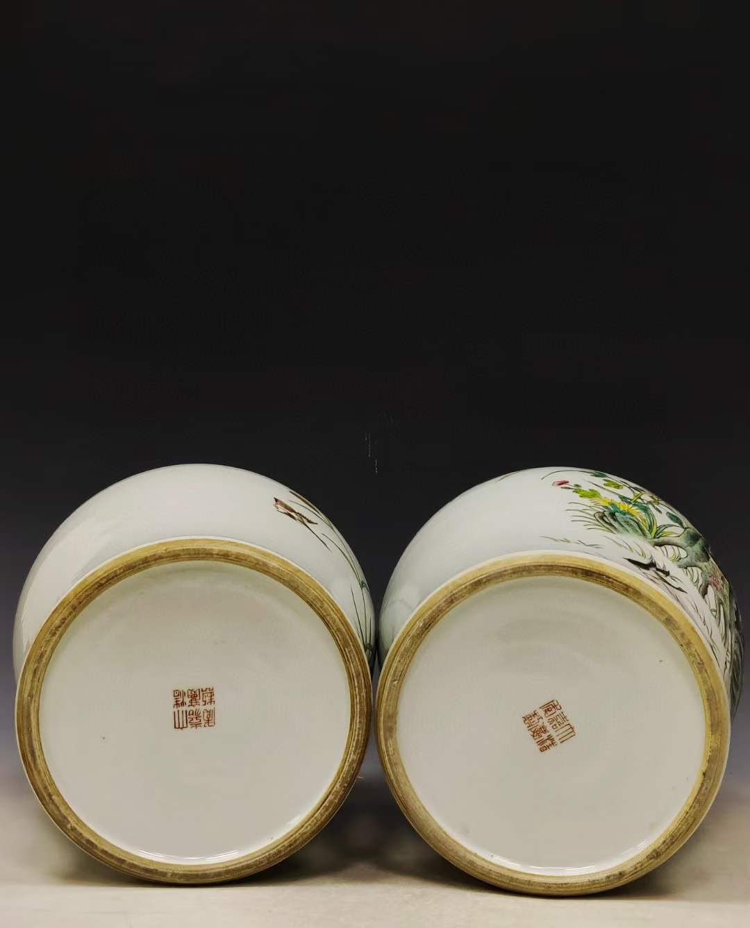 美品.款识“大清嘉庆年制”精工细作满工官窑粉彩大雁纹将军罐一对