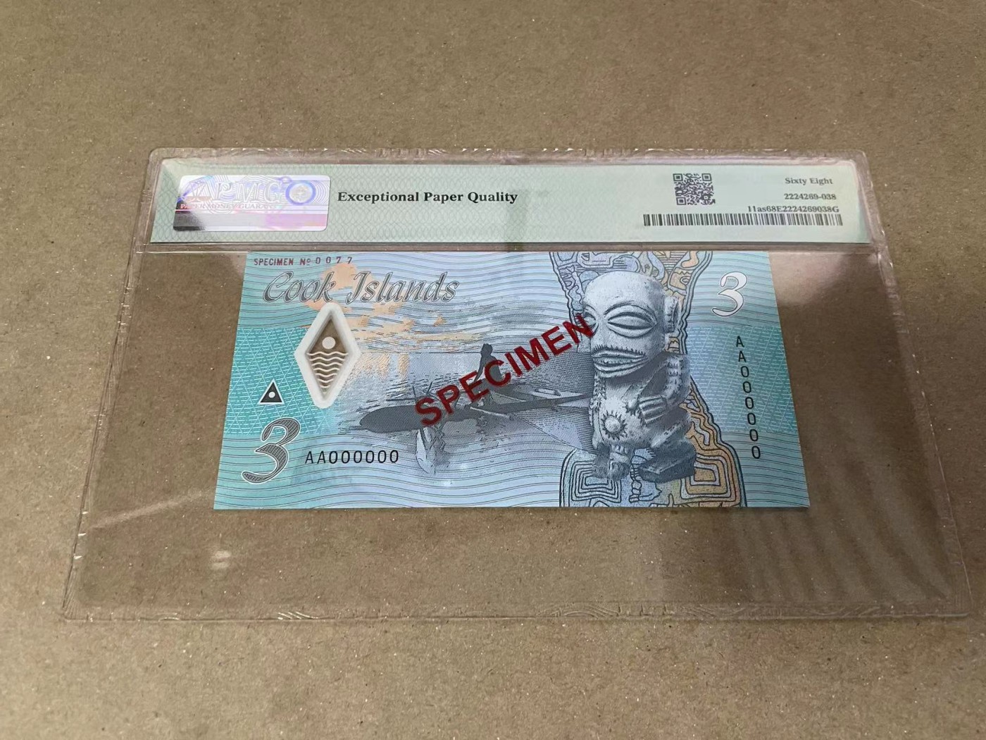 【Blue Auction】✨世界纸币精拍第371期【精】 【样钞】库克群岛 2021年3元 PMG68EPQ 超高分 