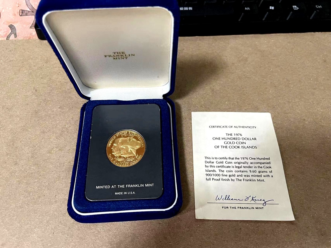 【Blue Auction】✨世界纸币精拍第371期【精】 库克群岛 1976年100美元 美国建国200周年纪念金币9.6克0.900金 原盒原证书原封装