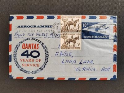 【第55期】莲池国际邮品 限时拍 含秒杀 - 【澳大利亚】1960 澳航成立40周年 邮简 双程搭载实寄 邮路完整