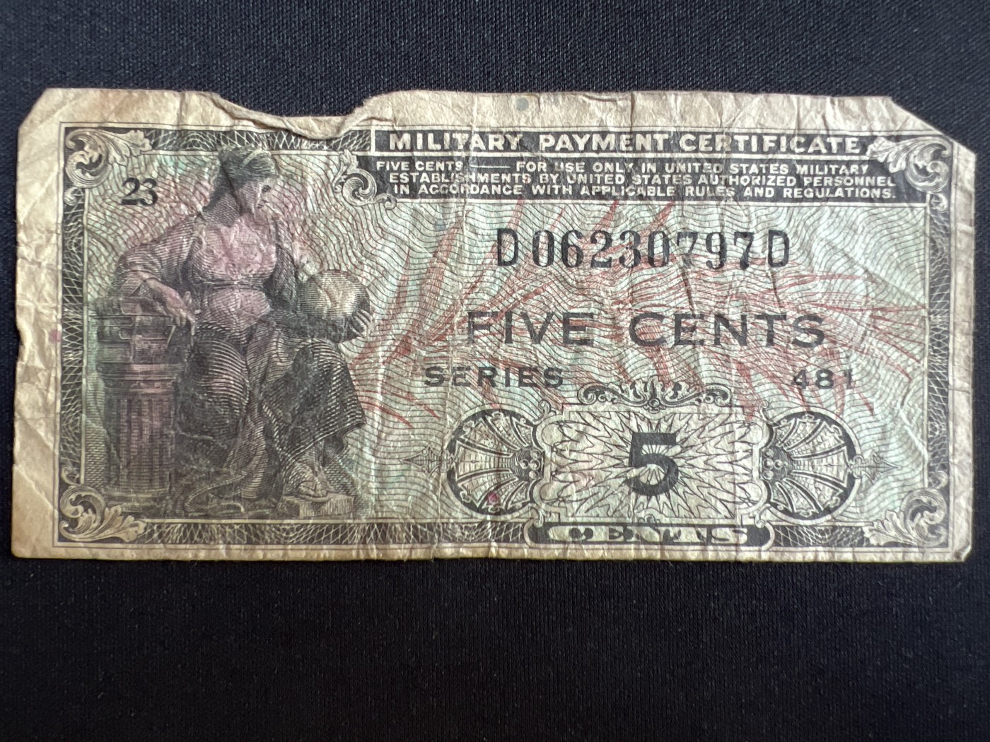 第408期 纸币专场 （无押金，捡漏，全场20包邮，偏远地区除外，接收代拍业务） 美国军票5美分