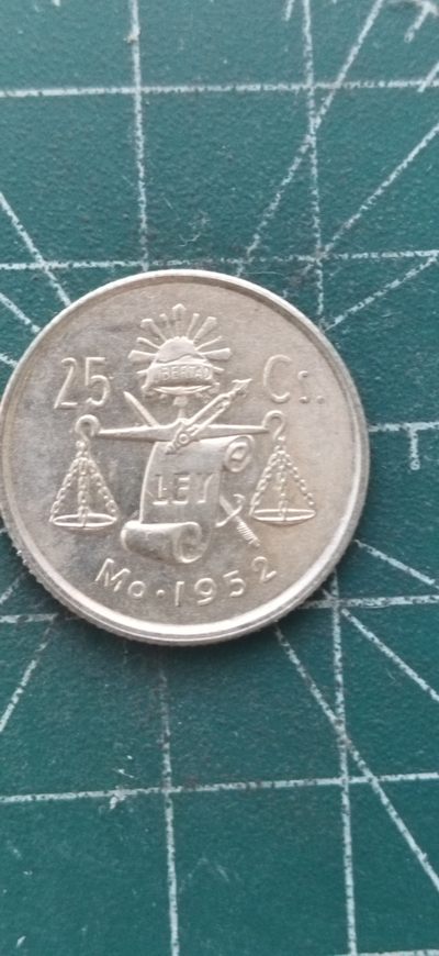 外国硬币初藏散币银币第一场 - 墨西哥25分银币1952年原光。