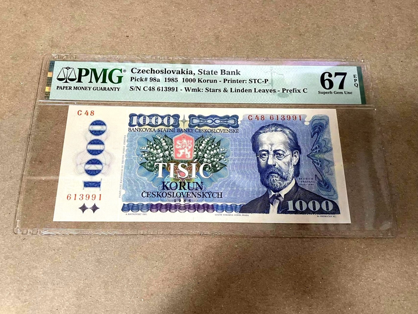 【Blue Auction】✨世界纸币精拍第371期【精】 【名家旧藏 无47】捷克斯洛伐克 1985年1000克朗 PMG67EPQ 高分