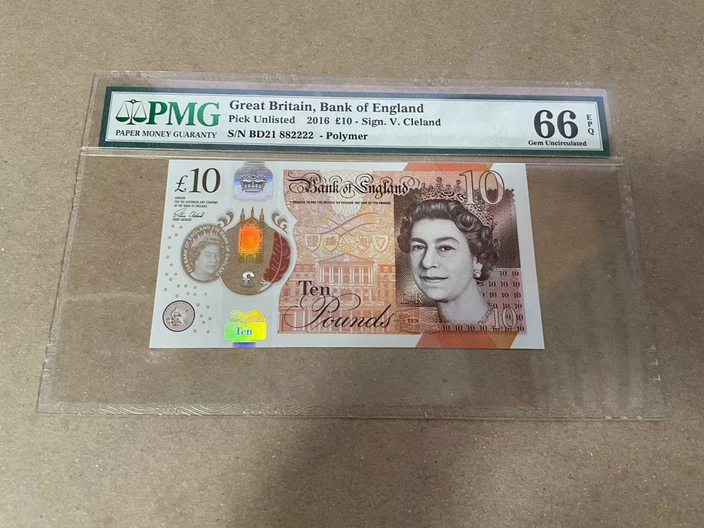 【Blue Auction】✨世界纸币精拍第371期【精】 【882222狮子号无47】英国 2016年10镑 PMG66EPQ 